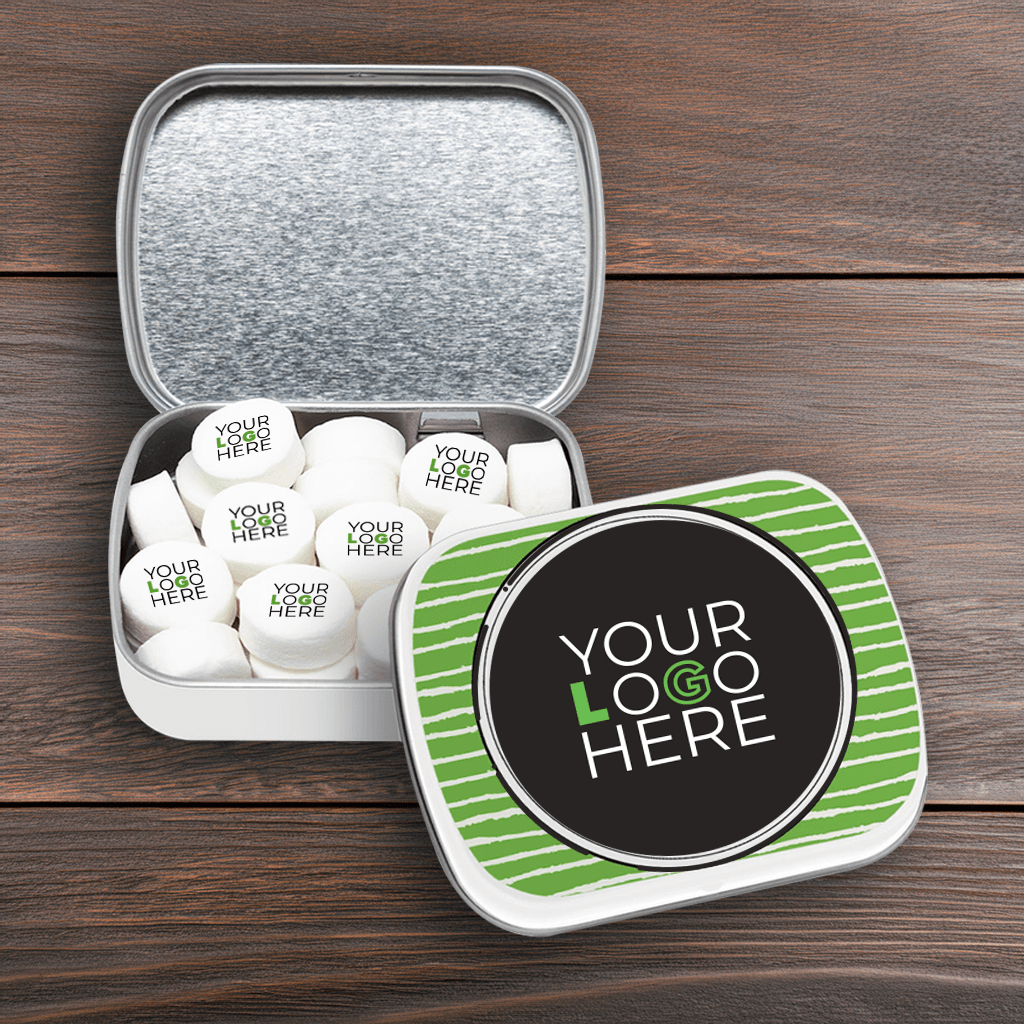 An example of where your logo can go on a mint tin.