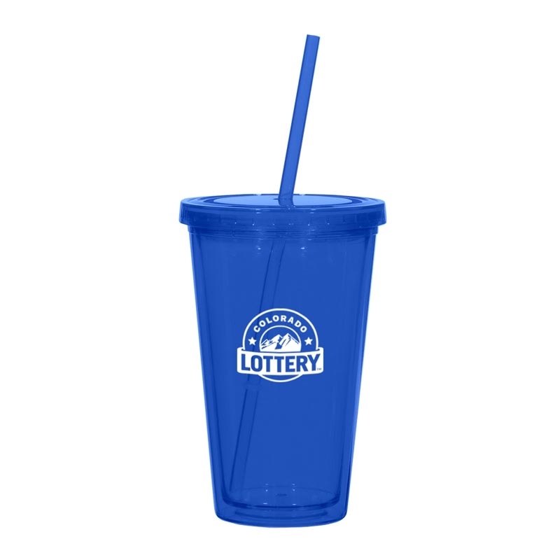 Custom 24 Oz Double Wall Acrylic Tumbler With Straws